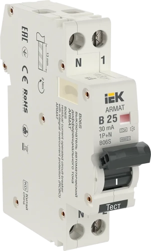 ARMAT АВДТ B06S 1P+NP B25 30мА тип A (18мм) IEK