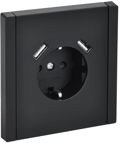 FORTE&PIANO Роз. з/к/ш в/к 16А USB A+A 3,1А FP145 чер. IEK