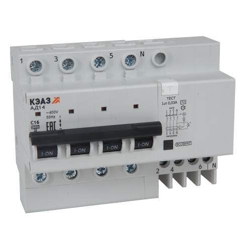 АВДТ с защитой от сверхтоков АД14-44C10-АC-УХЛ4 (4P, C10, 300mA) 4,5кА-КЭАЗ