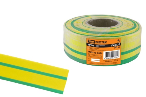 Термоусаживаемая трубка ТУТнг 40/20 желто-зеленая (50 м/ролл) TDM Термоусаживаемая трубка ТУТнг 40/20 желто-зеленая (50 м/ролл) TDM