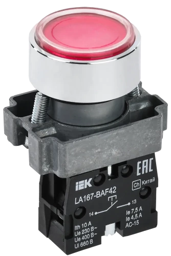 Кнопка LA167-BAF42 d=22мм 1р красная IEK