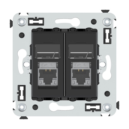 Компьютерная розетка RJ-45 в стену, кат.6 экранированная двойная,"Avanti", "Черный матовый"