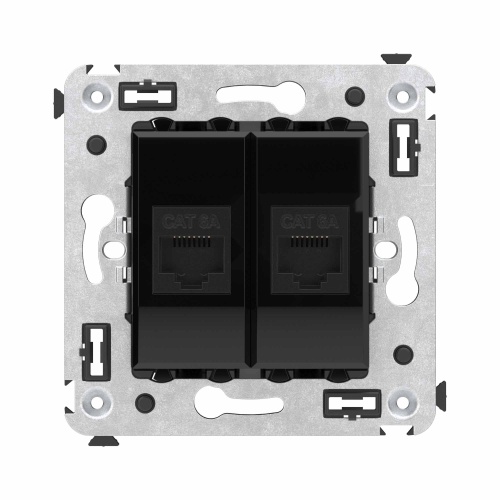 Компьютерная розетка RJ-45 без шторки в стену, кат.6А двойная, "Avanti", "Черный квадрат"