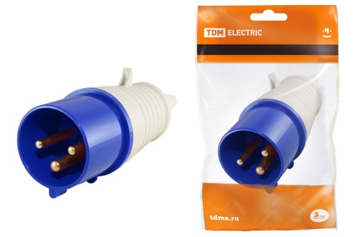 Вилка 033 2Р+РЕ 63А 220В IP54 TDM Вилка 033 2Р+РЕ 63А 220В IP54 TDM