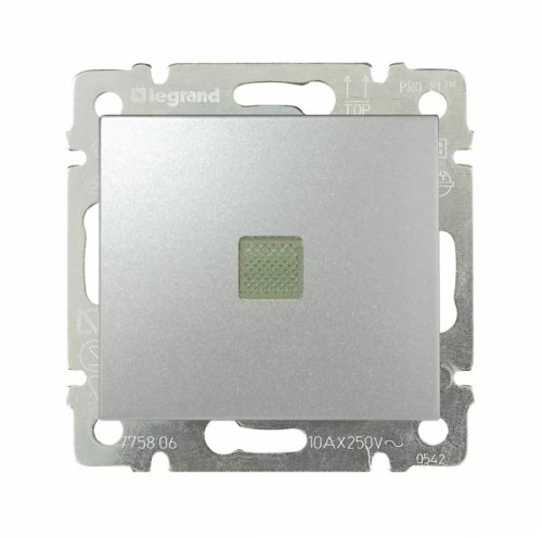 VALENA Выключ. 1-кл. прох. с подсв. 6L 10А алюм.