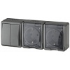 11-7404-03 Эл/ус ЭРА Блок две розетки+выключатель двойной IP54, 16A(10AX)-250В, ОУ, Эра Эксперт, серый
