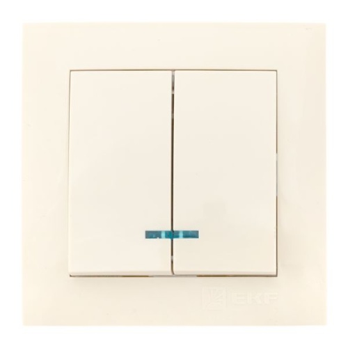 Валенсия выключатель 2-кл. 10А кремовый с индикатором EKF PROxima Валенсия выключатель 2-кл. 10А кремовый с индикатором EKF PROxima