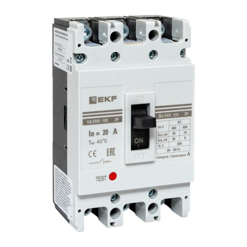 Выключатель автоматический ВА-99М 100/20А 3P 35кА EKF Выключатель автоматический ВА-99М 100/20А 3P 35кА EKF