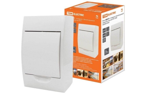 Бокс ЩРН-П-4модуля с белой крышкой, навесной, пластик IP41 TDM Бокс ЩРН-П-4модуля с белой крышкой, навесной, пластик IP41 TDM
