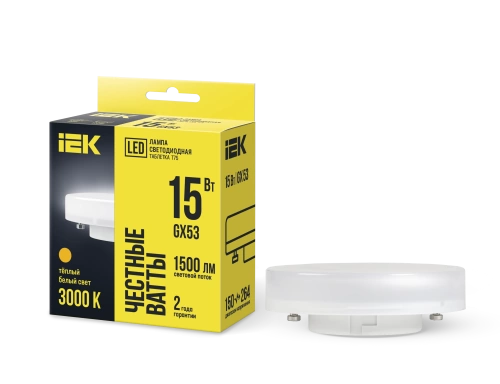 Лампа светодиодная ECO T75 таблетка 15Вт 230В 3000К GX53 IEK