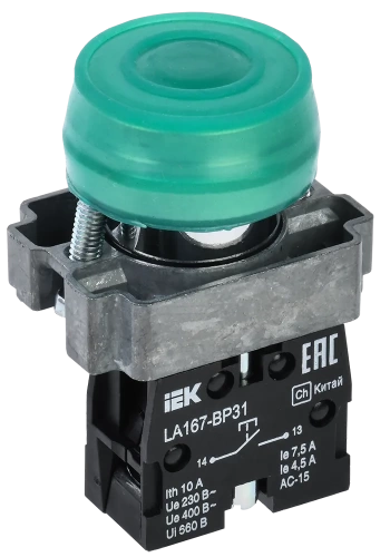 Кнопка LA167-BP31 d=22мм 1з зеленая IEK Кнопка LA167-BP31 d=22мм 1з зеленая IEK