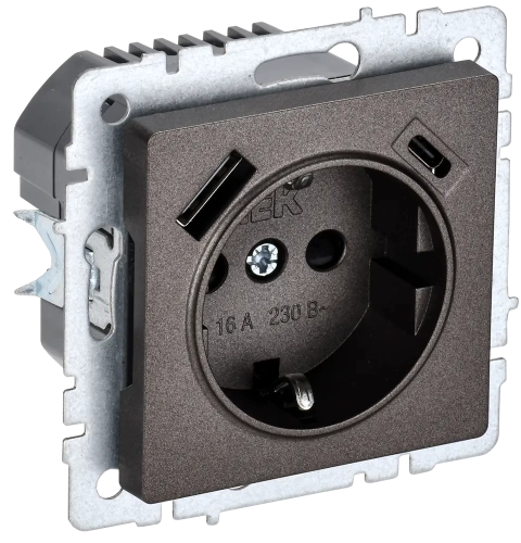 BRITE Роз. с з/к/ш 16А с USB A+C 18Вт РЮш11-1-БрТБ бр. IEK BRITE Роз. с з/к/ш 16А с USB A+C 18Вт РЮш11-1-БрТБ бр. IEK