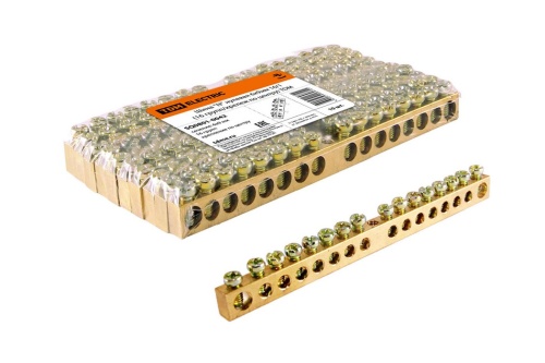 Шина "N" нулевая 6х9мм 16/1 (16 групп/крепеж по центру) TDM Шина "N" нулевая 6х9мм 16/1 (16 групп/крепеж по центру) TDM