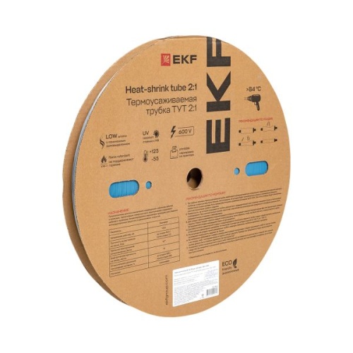 Термоусаживаемая трубка ТУТ нг 16/8 синяя рулон EKF PROxima
