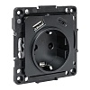 Стокгольм Механизм Розетки 1-местной с/з, USB A+C 16А винтовые клеммы черный с защ. штор. EKF