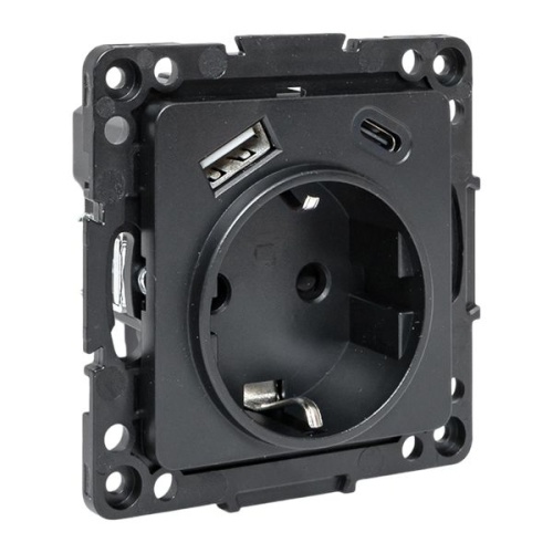 Стокгольм Механизм Розетки 1-местной с/з, USB A+C 16А винтовые клеммы черный с защ. штор. EKF Стокгольм Механизм Розетки 1-местной с/з, USB A+C 16А винтовые клеммы черный с защ. штор. EKF