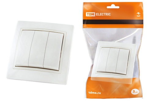 Выключатель 3 кл. 10А белый "Таймыр" TDM Выключатель 3 кл. 10А белый "Таймыр" TDM