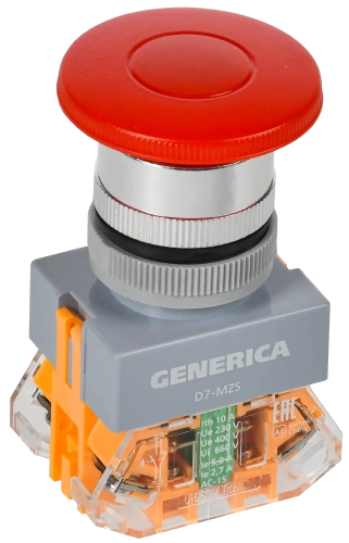 Кнопка D7-MZS "Грибок" d=22мм 1з+1р с фикс. кр. GENERICA