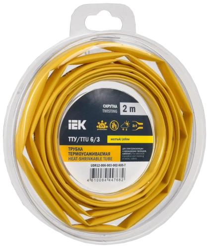 Трубка термоусадочная ТТУ нг-LS 6/3 желтая (2м/упак) IEK Трубка термоусадочная ТТУ нг-LS 6/3 желтая (2м/упак) IEK