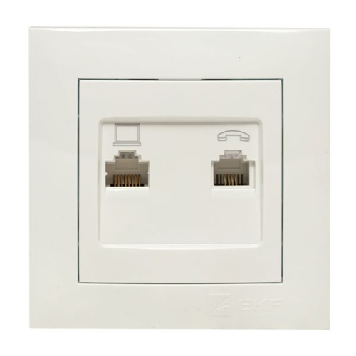 Валенсия розетка RJ-45+RJ11 2-местная белая EKF PROxima Валенсия розетка RJ-45+RJ11 2-местная белая EKF PROxima