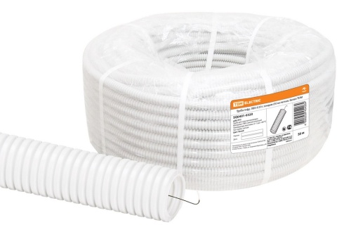 Труба гофр. ПВХ d 20 с зондом (50 м) легкая, белая TDM Труба гофр. ПВХ d 20 с зондом (50 м) легкая, белая TDM