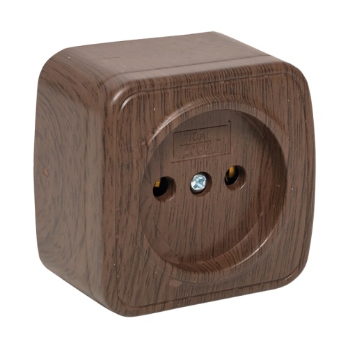 Розетка 1-местная ОП Минск 10А без заземления тёмное дерево EKF Розетка 1-местная ОП Минск 10А без заземления тёмное дерево EKF
