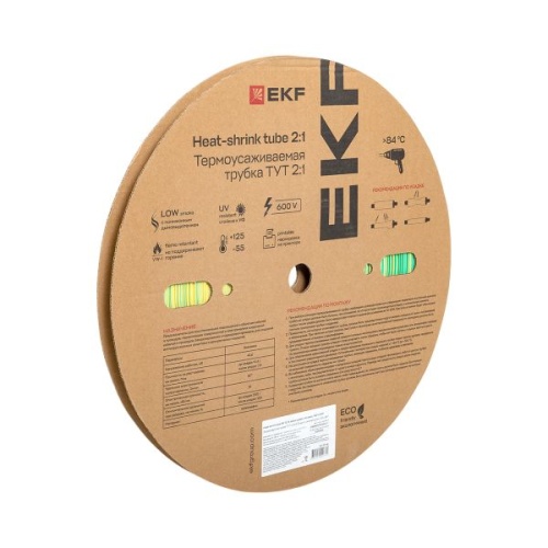Термоусаживаемая трубка ТУТ нг 10/5 жел-зел рулон EKF PROxima