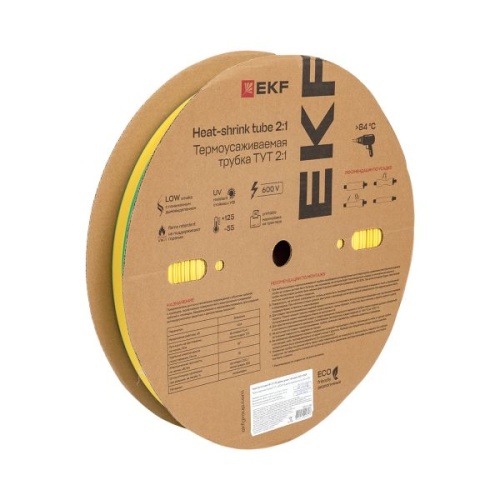 Термоусаживаемая трубка ТУТ нг 25/12,5 жел-зел рулон EKF PROxima Термоусаживаемая трубка ТУТ нг 25/12,5 жел-зел рулон EKF PROxima