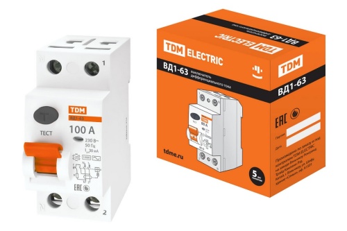 ВДТ (УЗО) ВД1-63 2Р 100А 30мА TDM