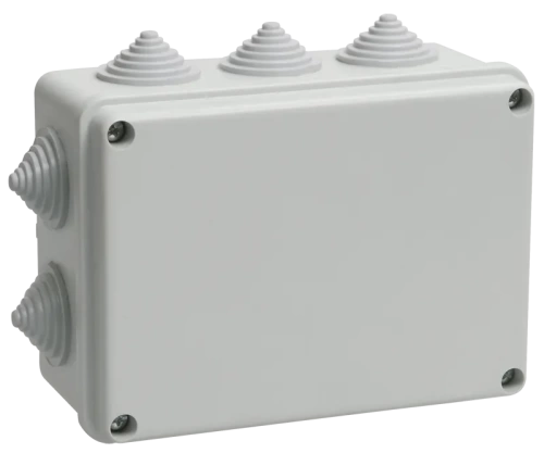 Коробка КМ41242 распаячная для о/п 150х110х70мм IP55 (RAL7035, 10 гермовводов) (упак.30шт.) ИЭК