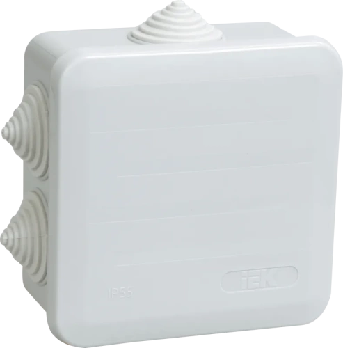 Коробка КМ41255 распаячная для о/п 100х100х50 мм IP44 (RAL7035, 6 гермовводов, защелкивающаяся крышка)