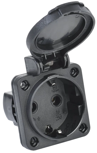 Розетка панельная  2Р+РЕ 16А з/к с кр. IP54 черн. РП14-3  MAGNUM IEK