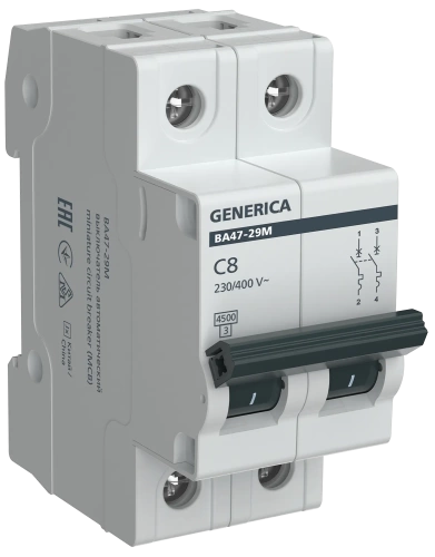 Авт. выкл. ВА47-29М 2P 8А 4,5кА C GENERICA