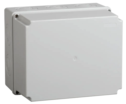 Коробка КМ41274 распаячная для о/п 240х195х165 мм IP55 (RAL7035, кабельные вводы 5 шт) ИЭК