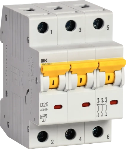 Выкл. авт. ВА47-60МА без тепл. расцеп. 3P 25А 6кА D IEK