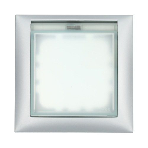 Рамка универсальная защитная с крышкой для выключателей и розеток(серебристый металлик) Рамка универсальная защитная с крышкой для выключателей и розеток(серебристый металлик)