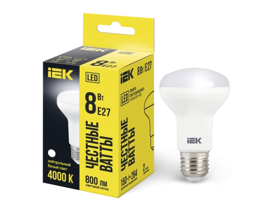 Лампа LED R63 рефлектор 8Вт 230В 4000К E27 IEK Лампа LED R63 рефлектор 8Вт 230В 4000К E27 IEK