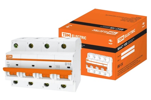 Авт. выкл. ВА47-100 4Р 10А 10кА х-ка D TDM Авт. выкл. ВА47-100 4Р 10А 10кА х-ка D TDM