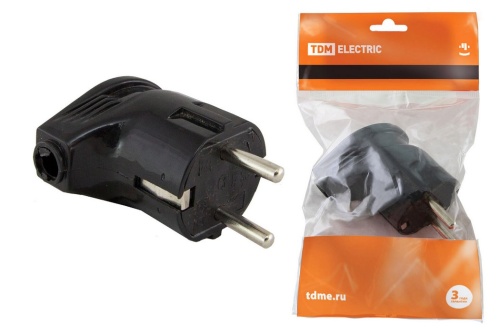 Вилка угловая с/з черная 16А 250В TDM Вилка угловая с/з черная 16А 250В TDM
