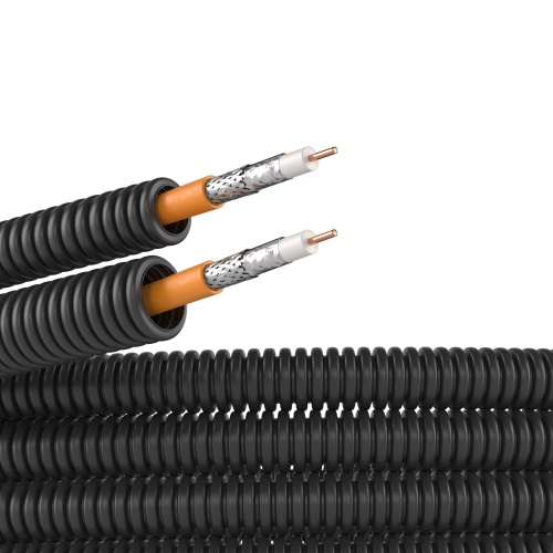 Электротруба ПНД гибкая гофрированная д. 20 мм, цвет черный, с кабелем Паракс РК 75-4,8-319, 50 м