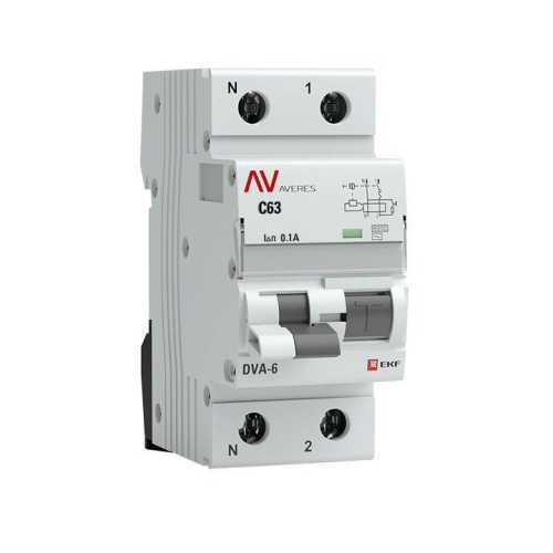 Дифференциальный автомат DVA-6 1P+N 63А (C) 100мА (AC) 6кА EKF AVERES