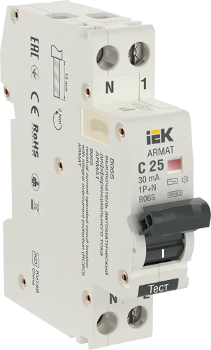 ARMAT АВДТ B06S 1P+NP C25 30мА тип AC (18мм) IEK