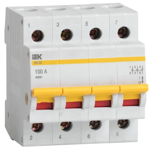 Выключатель нагрузки (мини-рубильник) ВН-32 4Р 100А (упак. 3 шт./60) ИЭК Выключатель нагрузки (мини-рубильник) ВН-32 4Р 100А (упак. 3 шт./60) ИЭК