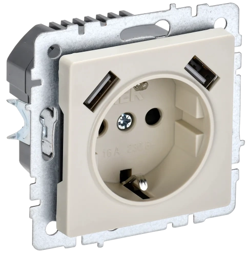 BRITE Роз. с з/к/ш 16А с USB A+A 2,1А РЮш10-1-БрКр беж. IEK