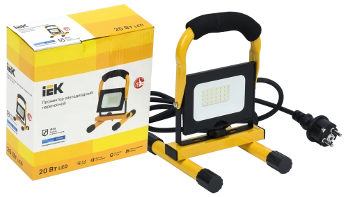 Прожектор LED СДО 06-20П переносной 6500К IP65 черный IEK Прожектор LED СДО 06-20П переносной 6500К IP65 черный IEK