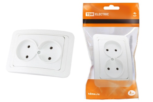 Розетка двойная 2П 10А белая "Валдай" TDM Розетка двойная 2П 10А белая "Валдай" TDM