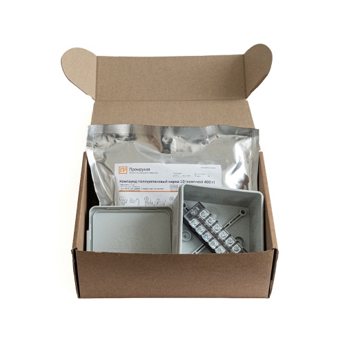 Коробка распределительная двухкомпонентная (HF) в комплекте с компаундом и с 6-кл. зажимами, сечение до 2,5 мм², 100х100х50 серая Промрукав