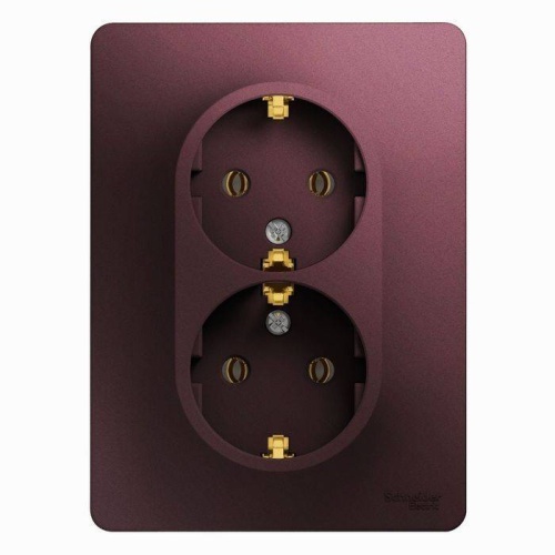GLOSSA РОЗЕТКА двойная с заземлением,16А, 250В, в сборе,БАКЛАЖАНОВЫЙ
