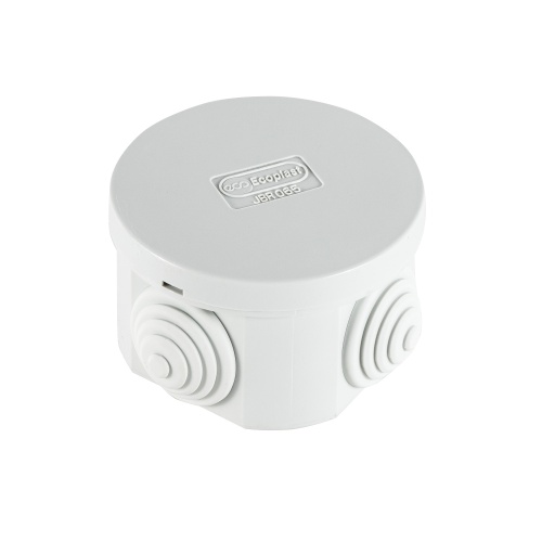 JBR065 Коробка распределительная о/п,с крышкой D=65х35мм, без галогена, 4 вых. IP44, подходит для монтаж. пистолета Экопласт