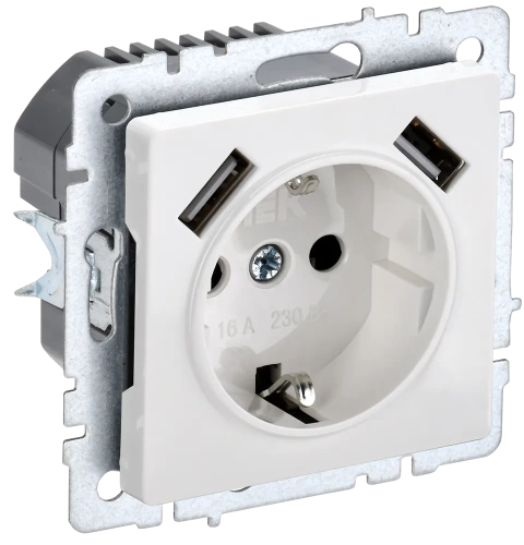 BRITE Роз. с з/к/ш 16А с USB A+A 3,1А РЮш10-2-БрБ бел. IEK